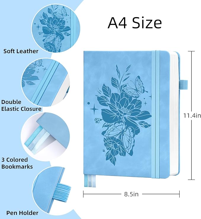 Lined Journal Notebook 365 Pages, A4 Leather Journals for Writing Women & Men, Hardcover Notebook with 100GSM Thick Paper, Daily Journal Notebook for Travel, Work, School, Note Taking, College Ruled