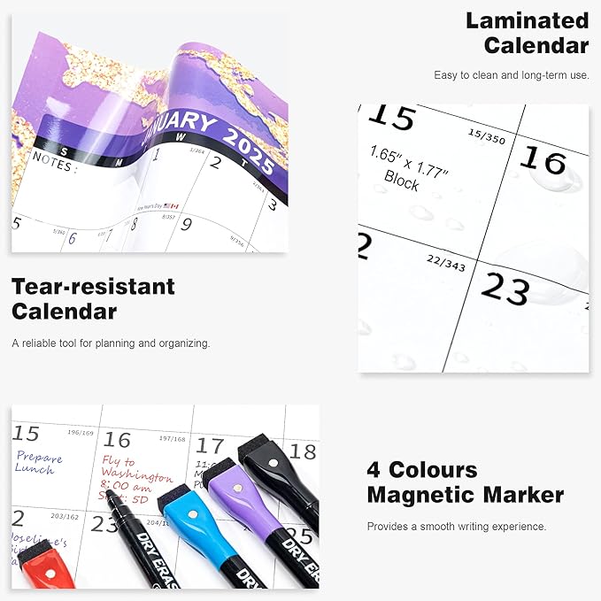 Ospelelf Large Dry Erase Wall Calendar 2025-2026 - 32'' x 48'' Yearly Laminated Calendar Monthly Family Calendar for Office, Use Jan 2025 - Dec 2026 (Marble)