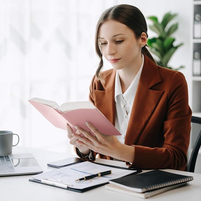 Hardcover Executive Notebooks, 160 Pages Line Ruled Classic Notebook Journal, Leather Notebooks with Pen Loop for Bussiness College Writing (Pink)