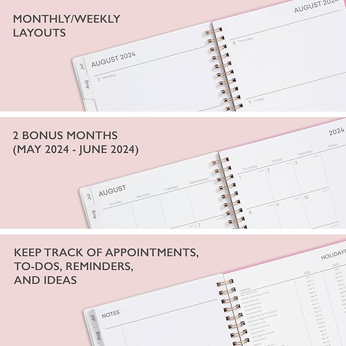 Blue Sky 2024-2025 Academic Year Weekly and Monthly Planner, July 2024 – June 2025, 5" x 8", Frosted Flexible Cover, Wirebound, Roosevelt Pink (150151)
