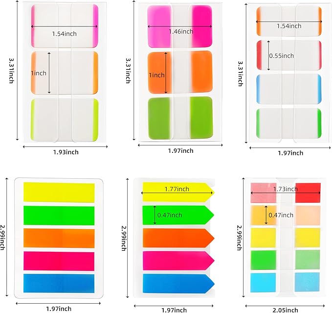 Golcellia Sticky Book Index Tabs, Page Tabs Markers, Sticky Notes Tabs 1080 Pieces(6 Styles, 25 Colors) Annotation Tabs, Book Annotation Supplies Study Pack