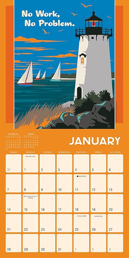 Seaside Paradise 2024 Mini Calendar — Artwork by Anderson Design Group, 7" x 7"