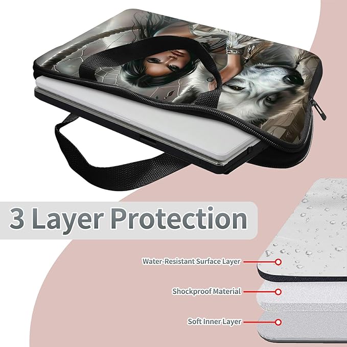 Laptop Sleeve Case Bag 15 inch, White Wolf Slim Carrying Case Durable Handbag Travel Laptop Bag for 15 inch MacBook Air M3/M2/15 Pro/Surface Laptop 7/6/5/4/3/ Dell XPS 15 Plus