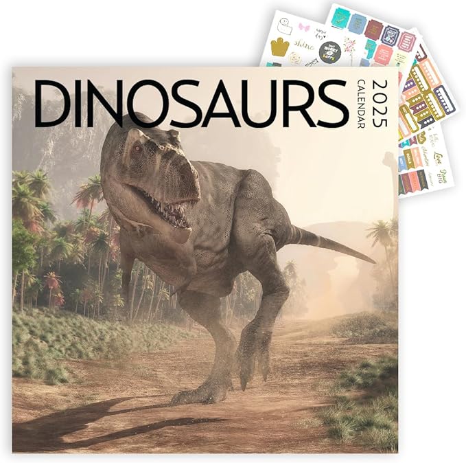2025 Dinosaur Large Wall Calendar with Sticker Pack | Large 12" x 24" (Open) Wall Calendar 2025 | Gift for Dinosaur Lovers | Boys Wall Calendar