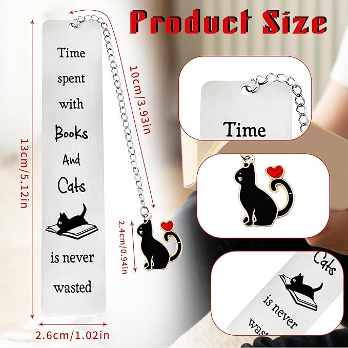 Jeffdad 2 Pcs Kitty Inspirational Words Bookmarks Funny Bookmarks Book Marker for Birthday Gifts Stainless Steel Bookmarks for Book Lovers Kids Teachers Friends Women Men (Type one)