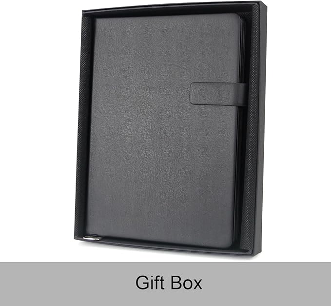 A5 Hard Cover Notebook with Pen Holder, Gold Edges & 180° Lay Flat - Large 5x8.25 Dot Grid, Bookmark, Gift Box - Durable Journal for Office, Study, Travel - Writers, Students(Black)