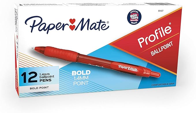 Paper Mate Profile Retractable Ballpoint Pens, Bold (1.4mm), Red, 12 Count