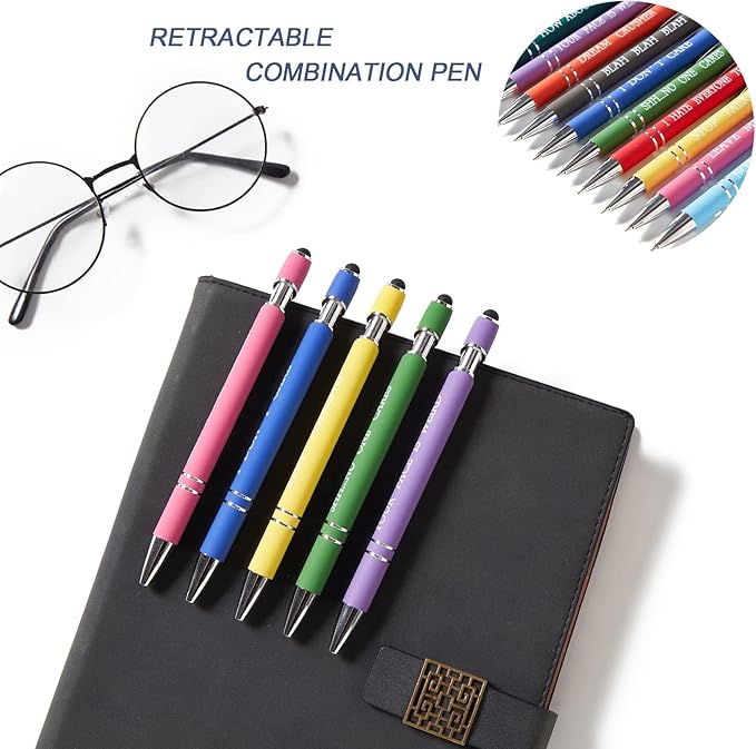 10PCS Funny Multicolored Ballpoint Pens with Complaining Quotes and Touch Screen Function Office Gifts Negative Passive Ballpoint Pens