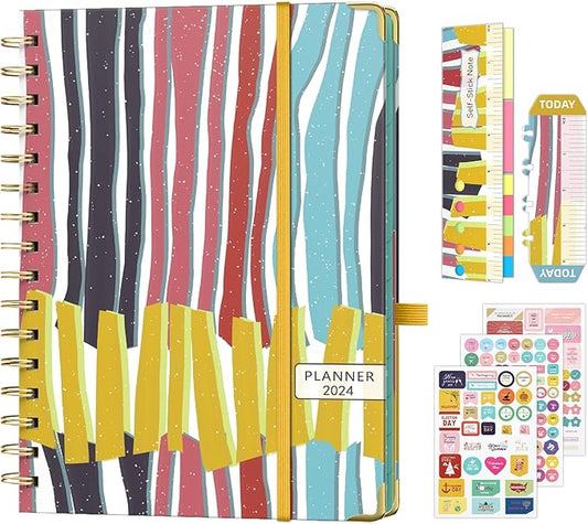 2024 Planner A5 Jan. 2024 - Dec. 2024 Calendar Monthly Planners with Monthly with Tabs Stickers Julian Dates for Teacher School Office - Colored Stripes EYROZILL