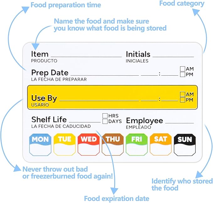 Restaurant Quality Shelf Life Food Rotation Labels, 2” x 3” Self-Adhesive Removable Freezer Food Labels Stickers, Perfect for Reusable Containers, Easy to Remove, Food Safety Date Sticker (6 PCS)