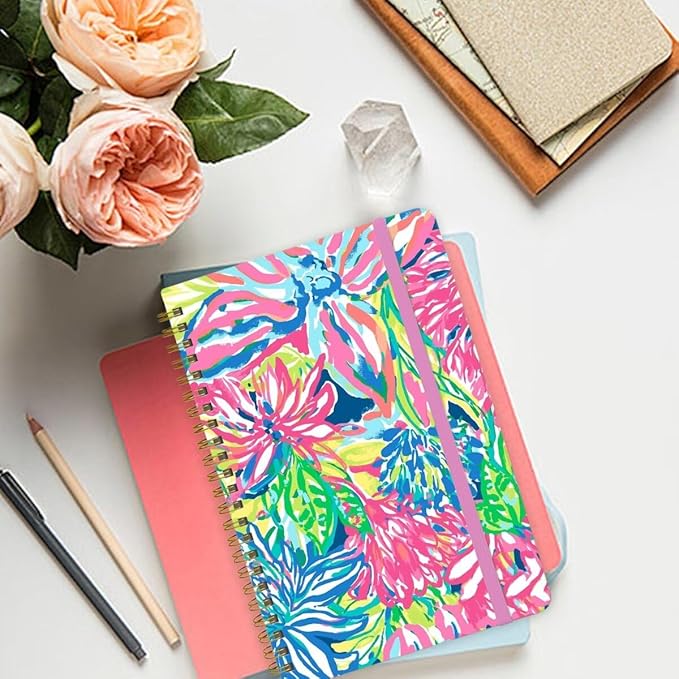 Spiral Notebook - A5 Spiral Notebooks, 8.3'' × 5.8'', 160 Pages, Aesthetic Journaling Notebooks for Women, College Lined Notebook with Elastic Closure, Back Pocket, for School Office, Color printing