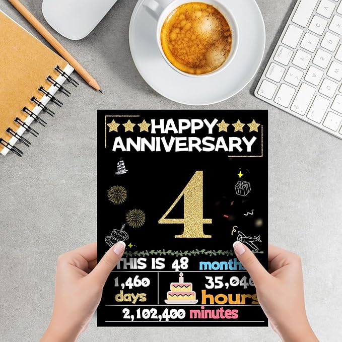 Joycard 4th Anniversary Card for Women Men, Gold Wedding Card for Wife Husband, Sweet Marriage Decorations Gifts for Couple, Perfect for Her Him on Anniversary Day, Back in 2021