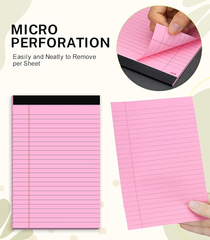 Small Legal Pads 5x8 Colored, 6 Pack Note Pads 5x8, Perforated Pink Legal Pad College Ruled, Lined Paper Pads 5x8 Notebook Pad, 30 Sheets per Notepad, Mini Purple Legal Pads 5x8 for Office School Home