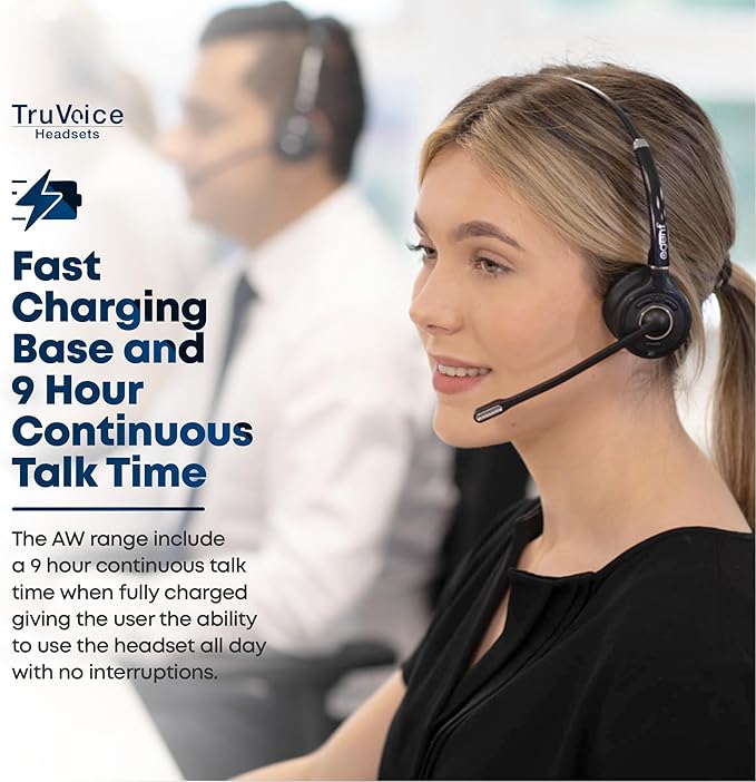 TruVoice Agent AW50 2-in-1 Wireless Headset with Noise Canceling Microphone for Desk Phone and PC | 500 FT Maximum DECT Range (15 x Bluetooth Distance) - Remote Answer Capability with Additional EHS