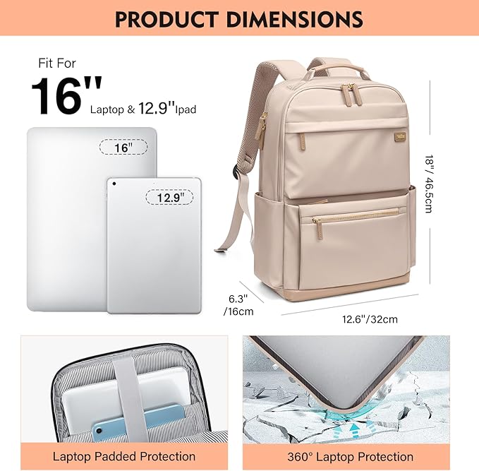Laptop Backpack Work Bag: Fashion Travel Backpack for Women Fits 15.6 Inch Laptop Water Resistant Computer Backpack for College Teacher Nurse Business Large Capacity Casual Daypack