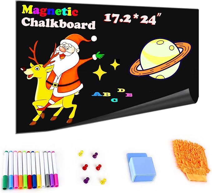 Magnetic Chalkboard Contact Paper 17.2" x 24" Self Adhesive Wall Board Sticker with Liquid Chalk for Kids Black Chalk Board Wallpaper Roll Alternative Magnetic Blackboard Paint