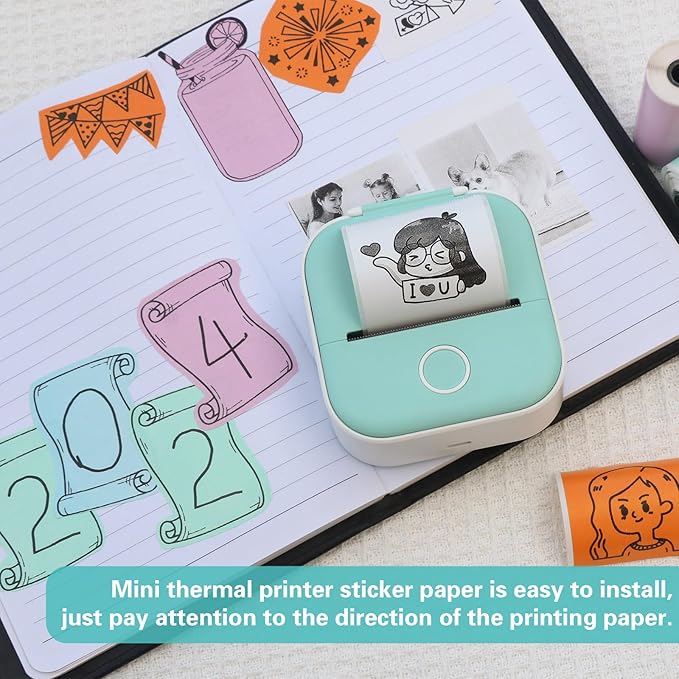 6 Rolls 53mm Mini Thermal Printer Stickers Paper, Multicolor Mini Printer Sticker Paper, Photo Printer Labels Paper, Compatible M02/T02, Kids Instant Camera, To-do Lists, Notes, Black, Photo