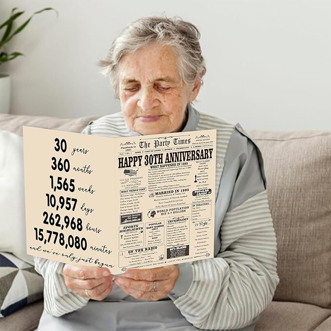 YiKaLus Big 30th Marriage Anniversary Card for Husband Wife, Unique Pearl Wedding Aday Gifts for Parents, 30 Year Anniversary Decorations for Him Her,Vintage Back In 1995