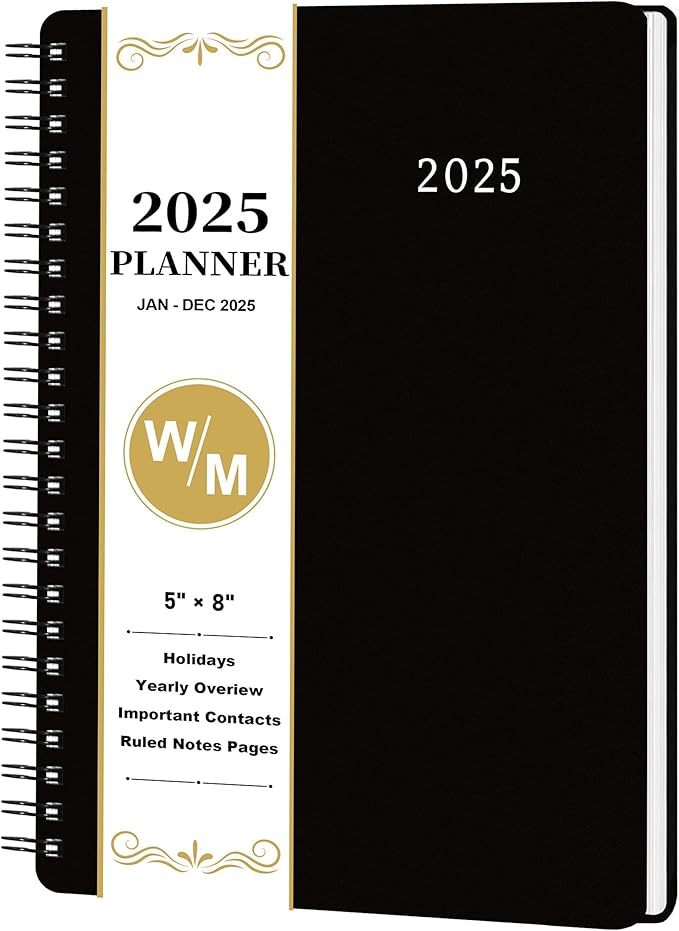 2025 Planner - 2025 Planner Weekly and Monthly, Jan 2025 - Dec 2025, 5" x 8", Twin-Wire Binding, Holidays, Back Pocket, Thick Paper, Classic Black