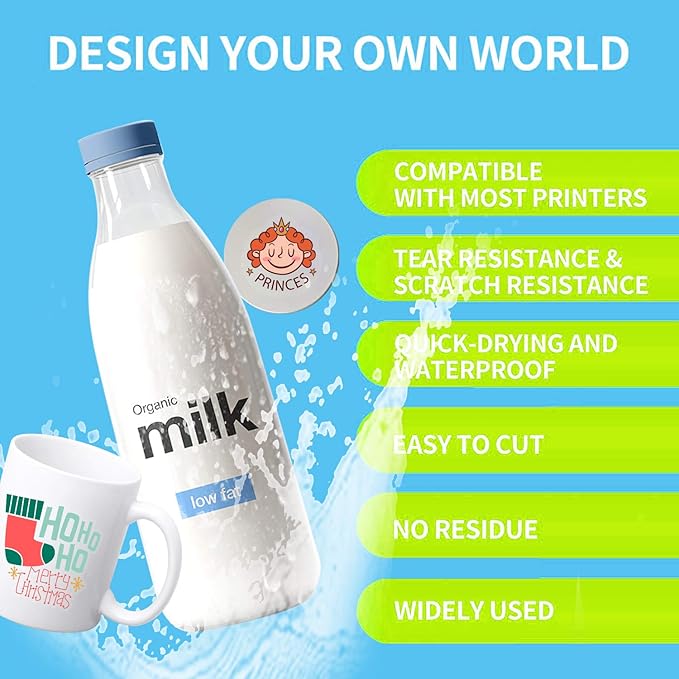 Printable Vinyl Sticker Paper Waterproof Translucent Decal Paper Self-Adhesive Clear Labels Crafts Dries Quickly for Any Epson HP Canon Sawgrass Inkjet Printer