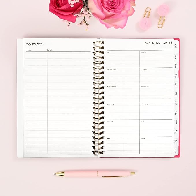 Blue Sky July 2023- June 2024 Academic Year Weekly and Monthly Planner, 5" x 8", Frosted Flexible Cover, Wirebound, Roosevelt Pink (144704)