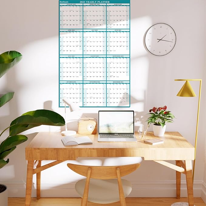 32" x 48" Exellewis 2025 Wall Calendar Erasable, Wet & Dry Erase Large Laminated Annual Yearly Planner - 12 Month Horizontal/Vertical Calendar January to December for Easy Planning, Organizing