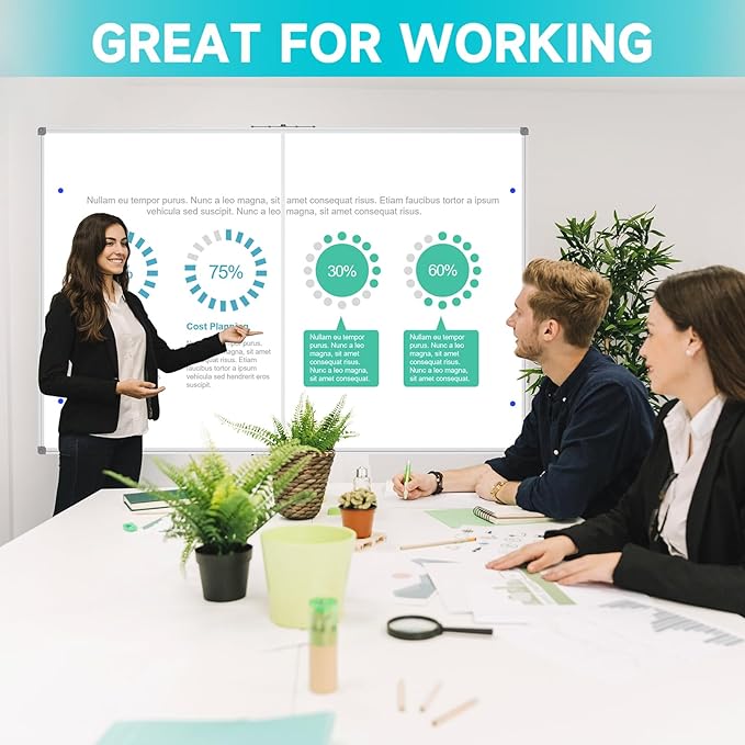 JILoffice Large Foldable White Board 72x40 Inches, Dry Erase Magnetic White Board, Silver Aluminum Frame with 2 Detachable Marker Tray Wall Mounted Board for Office Home and School