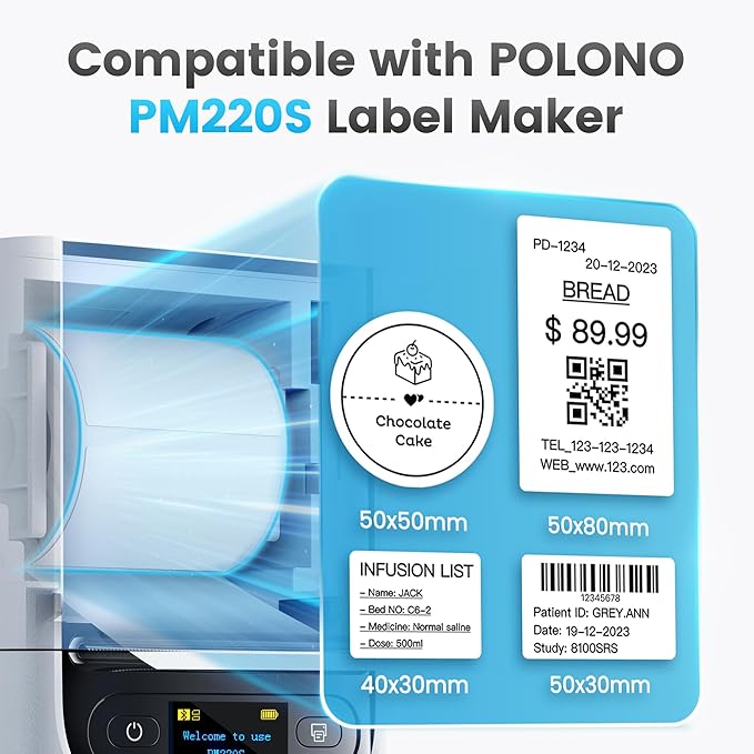 POLONO Genuine Thermal Labels for PM220S Label Makers, 1.57"x1.18" (40x30mm) Thermal Label, Waterproof, Multi-Purpose Self-Adhesive Labels for Small Bussiness, Office, School, 230 Labels/Roll (Pink)