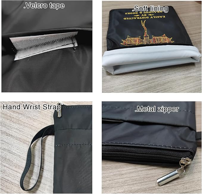 Book Sleeve, Book Sleeve with Zipper, Book Sleeve for Book Lovers, The Reader Tarot Card Book Sleeves, Book Pouch Kindle Protector, Gifts for Women Teacher Librarian Bookworm Bookish (Black-D, Large)