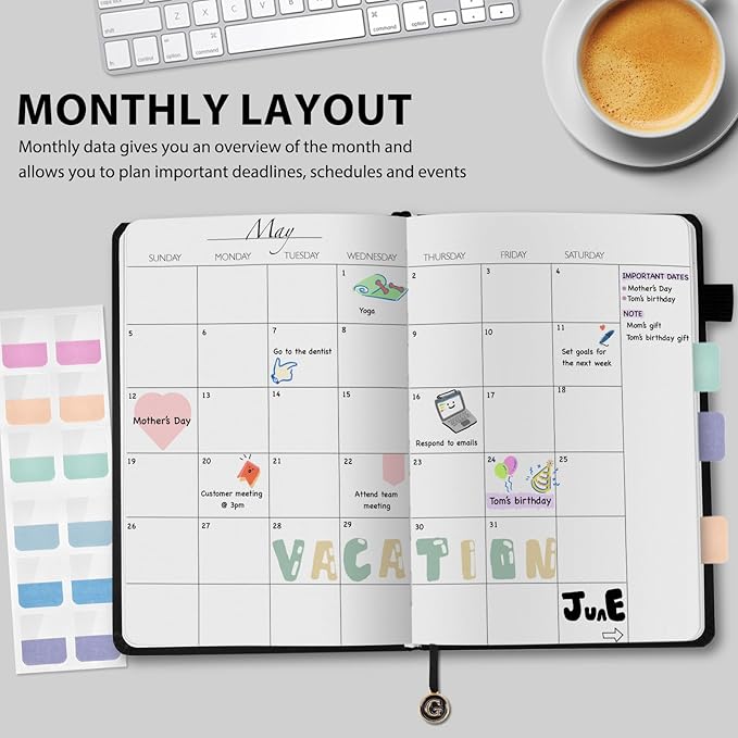 Undated Weekly and Monthly Planner, Cofullsky Weekly To Do List Planner Notebook with Unique Lettering Ribbon A5 Size Personalized Present Suitable for Women Men Teachers Kids (Letter C)