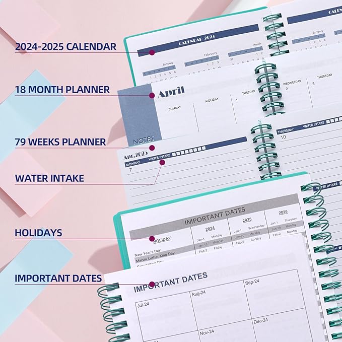 Cheneyboo 2024-2025 Planner - Monthly Weekly Daily Planner 2024-2025, July 2024- December 2025 Planner 18 Month Planner, 7.5"x10.2" Spiral Bound, Green