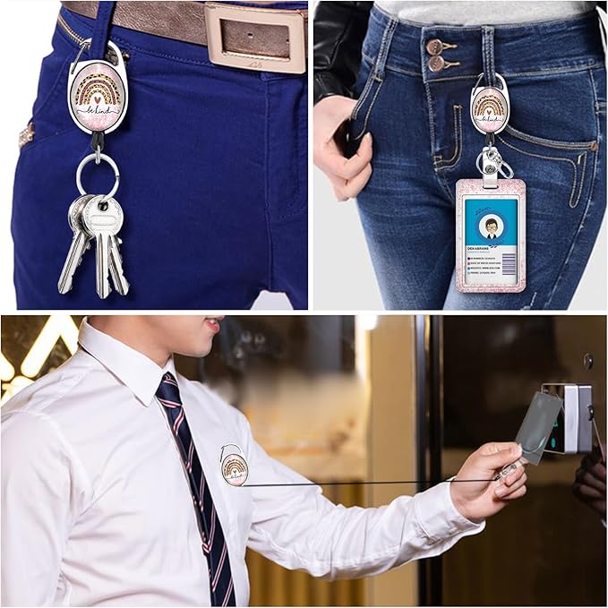 Cute Rainbow Lanyards for Id Badges, Retractable ID Badge Holder with Detachable Lanyard, Fashionable Badge Reel Heavy Duty with Carabiner Clip, Nurse Teacher Office Gifts