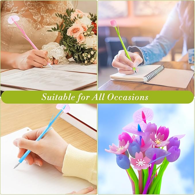 18 Pieces Color Changing Flower Pens Colorful Gel Ink Ballpoint Rose Pens for School Home Office Presents(Cherry Blossom Tulip Calla Lily Style)