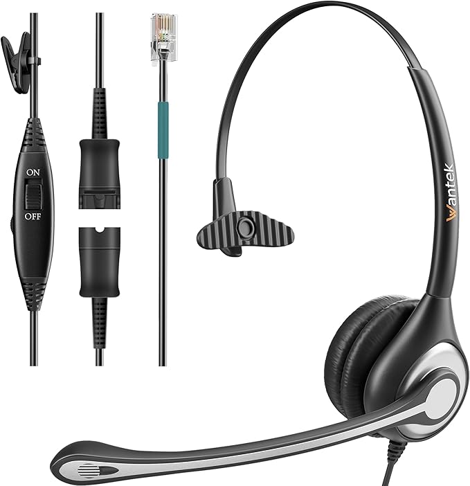 Wantek Corded Telephone Headset Mono w/Noise Canceling Mic + Quick Disconnect