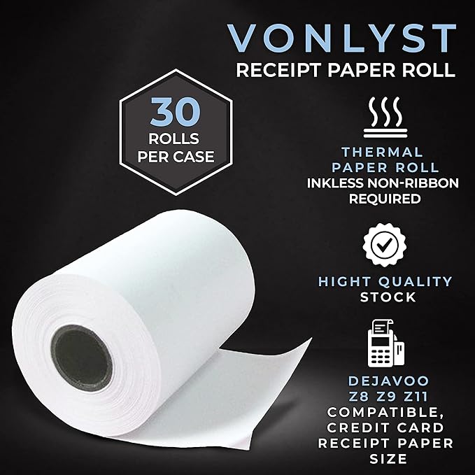 Credit Card Machine Paper Roll for Dejavoo Z8 Z9 Z11 (30 rolls)