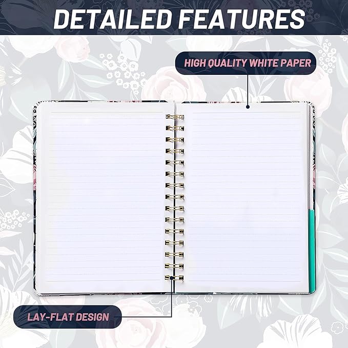 Ruled Notebook/Journal - Classic Lined Journal/Notebook, 6.4'' x 8.5'', Hardcover with Thick Paper, Twin-Wire, Banded + Pen Holder +Inner Pocket - Petunia