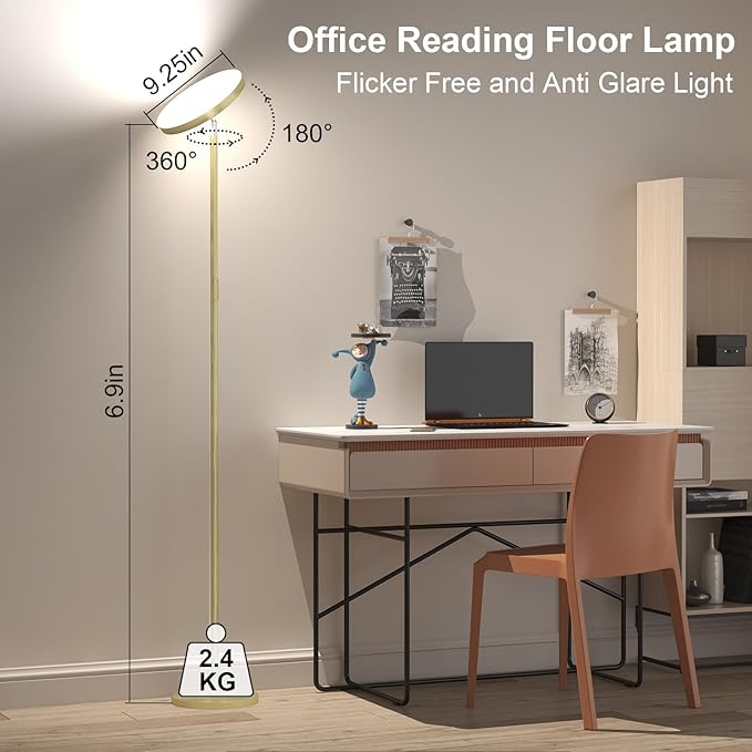 Keepsmile Gold Double Side Lighting LED Floor Lamp with Remote Smart App 36W 2600LM Bright Tall Standing RGB Floor Lamp Angle Multicolor Dimmable Modern Floor Lamps for Living Room Bedroom