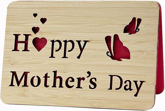 Mothers Day Cards,Handmade Bamboo Greeting Cards,Wooden Thankyou Card,Mother's day Card for Mom,Mum,Happy mother's day