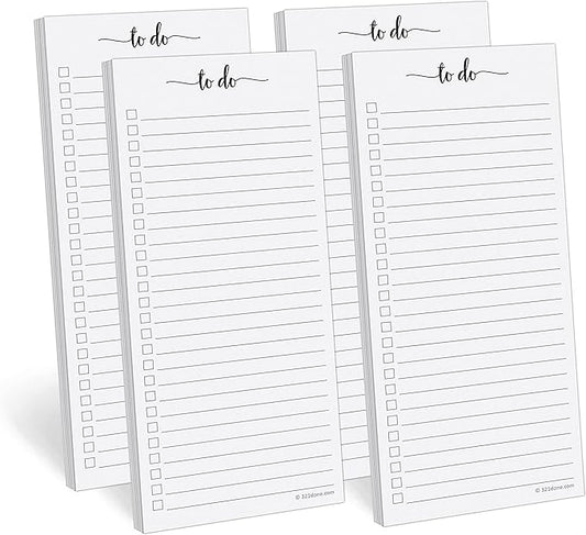 321Done To Do List Notepad 4-Pack, 3.7 x 8.5 (1/3 Sheet Slim Handheld Size) - Made in USA, Simple Stylish To-Dos Memo Pad for Planning, Tasks, Appointments, Reminders, Home, Office - College-Ruled
