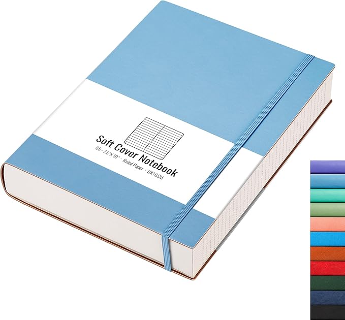 AHGXG Thick Notebooks - B5 Large Lined Journal for Women, 320 Numbered Pages Notebooks College Ruled, 100gsm Thick Paper, Leather Softcover, 7.6'' X 10''- LightBlue