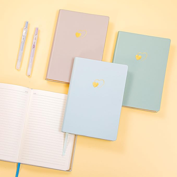 CAGIE Lined Journal Notebook for Women and Girls 256 Pages Cute Diary with Heart-Shaped Leather Journals for Writing A5 Soft Cover Notebooks for Work School (05 Moon Ash, A5)