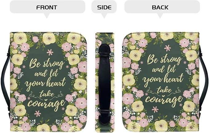 Lotusorchid Floral Bible Book Cover Case with Handle Pocket, Portable Bible Cover Case with Pen Storage, Sturdy PU Bible Tote Bag with Verse for Women Girls, Bible Accessories, Green,XL