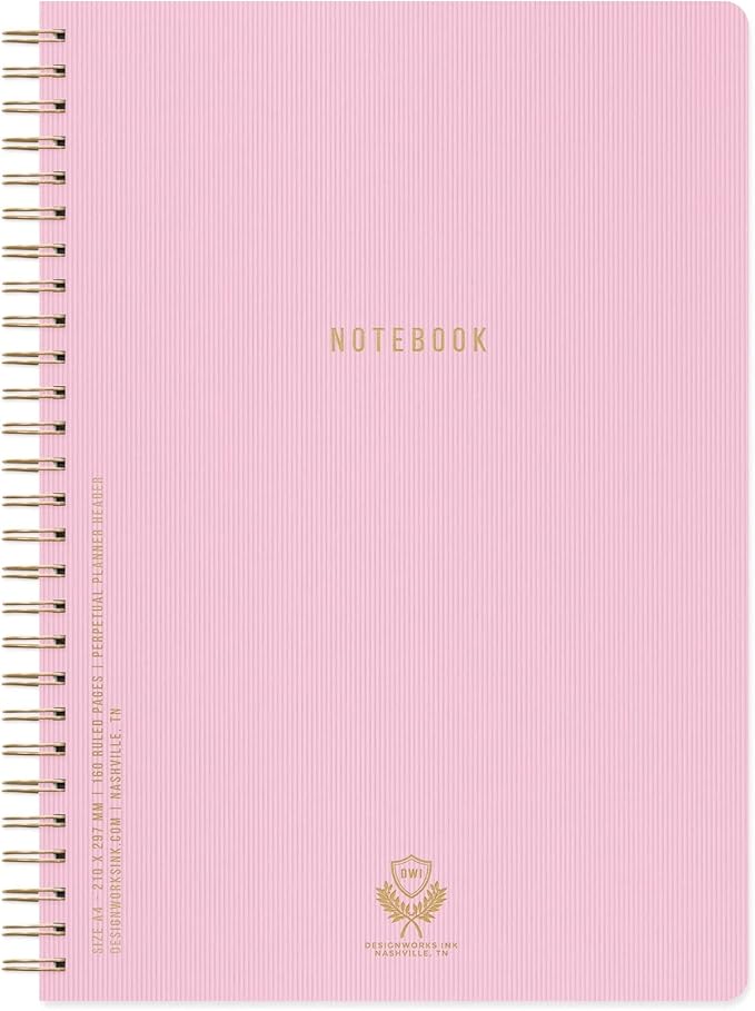 DesignWorks Ink 8.25" x 11.6" Lilac Textured Paper Twin Wire Spiral No. 1 Notebook Journal with 160 Lined Pages for Work, Writing, Journaling