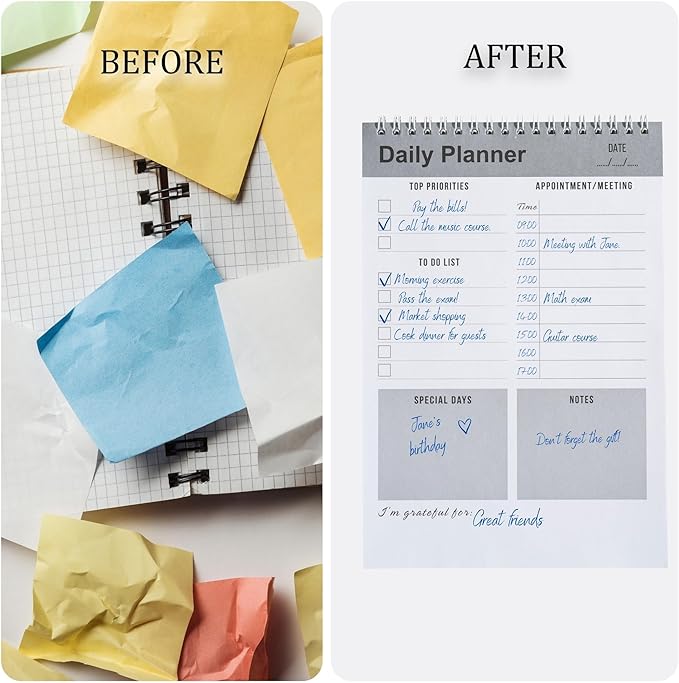 Daily Planner Notebook, To Do List Notepad, Spiral Notebook, Undated-52 Sheets-6.5" x 9.8" Checklist, Notebooks for Work, Personal Organizer Notepad, Daily Task Notebook (Gray)