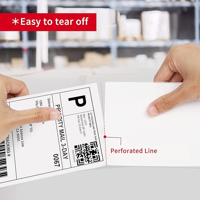 Misofuki 4x6 1 Stack 1000 Labels Fanfold Direct Thermal Shipping Labels Compatible with Rollo, MUNBYN, Zebra, Fargo Label Printer, Permanent Adhesive White Commercial Grade Labels for Thermal Printers