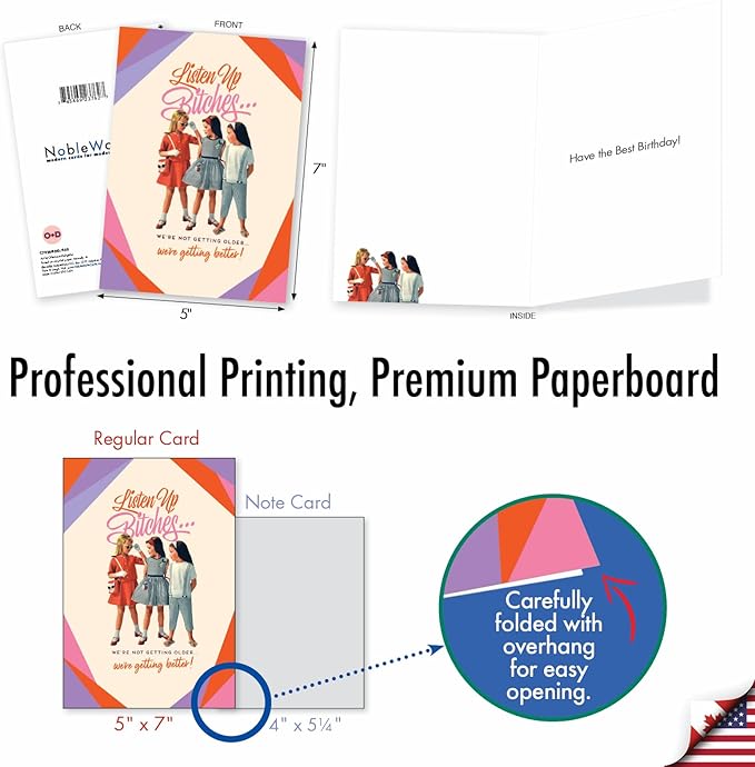 NobleWorks - 1 Funny Women's Birthday Card - Hilarious Bday Greeting Card with Envelope, Sassy Celebration - Listen Up C7026BDG