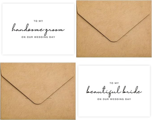 Set of 2 Wedding Cards for Bride and Groom with Matching Envelopes, To My Bride on our Wedding Day Card, To My Groom on our Wedding Day Card.（Groom/Bride C）