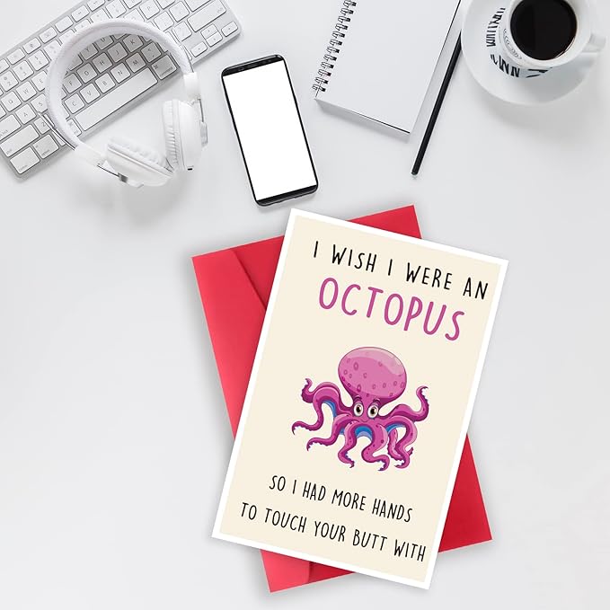 Funny Birthday Card for Girlfriend Boyfriend, Rude Anniversary Cards Gifts for Him Her, Humorous Valentine's Day Cards for Husband Wife Women Men, I Wish I Were An Octopus Card