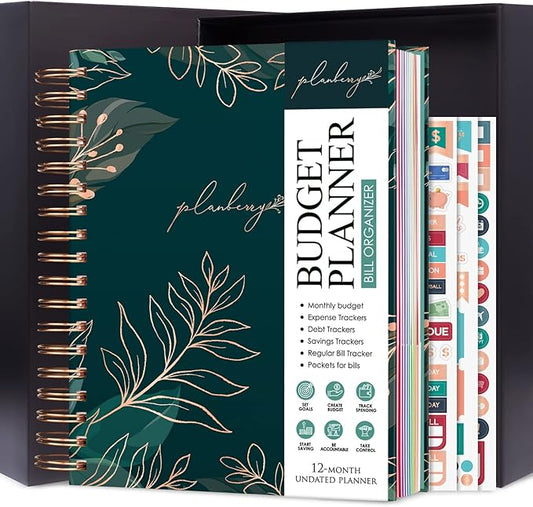 PLANBERRY Large Budget Planner & Monthly Bill Organizer with Pockets – Budgeting Book, Finance & Expense Tracker, 8.3x9.4″ (Green Pastures)