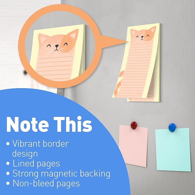 Sweetzer & Orange S&O Magnetic Notepads for Refrigerator 4 Pack, Sticky notes for Fridge Sets - Sticky Journals for Freezer - Magnetized memo sheets for cooler - 3.5” x 7”, 45 Pages